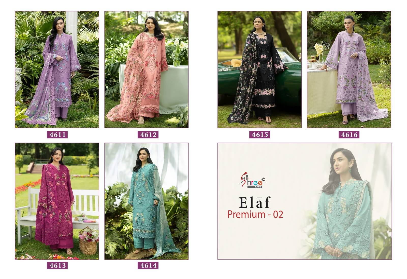 ELAF PREMIUM-02 By Shree fabs 4611 To 4616 Series Beautiful Festive Suits Stylish Fancy Colorful Ethnic Wear Pure Cotton Print Dresses At Wholesale Price